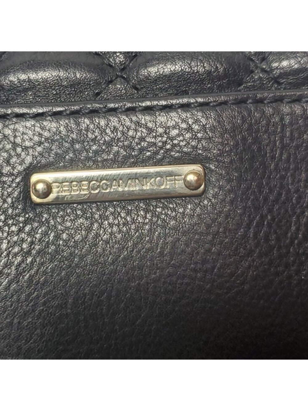 Rebecca Minkoff Quilted Black Leather Crossbody Bag With Gold Chain Strap & Blue - Picture 15 of 16